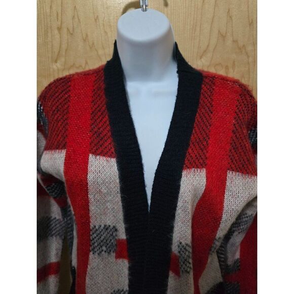Love By Design Womens Sm Black/Red/Gray Patchwork Cardigan Sweater cabin core - Picture 1 of 6